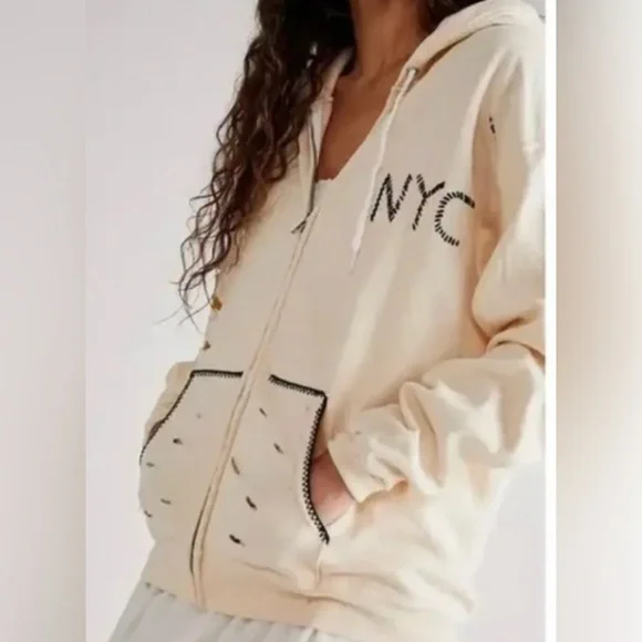 Free people X Tricia Fix distressed zip up hoodie Small - Picture 1 of 6